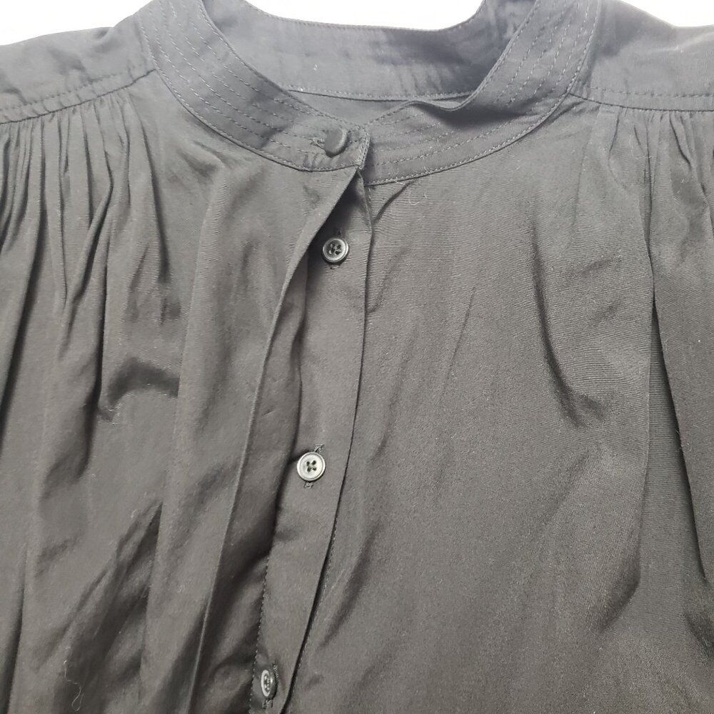 Madewell Poplin Shirred Button Up Shirt Womens XS Jet Black Blouse - Picture 13 of 16